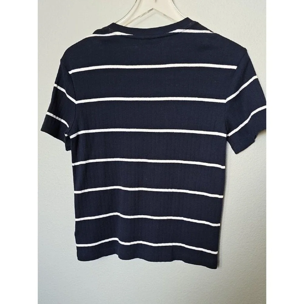 Old Navy Boys Large Striped Henley Shirt Navy Blue White Short Sleeve Ribbed